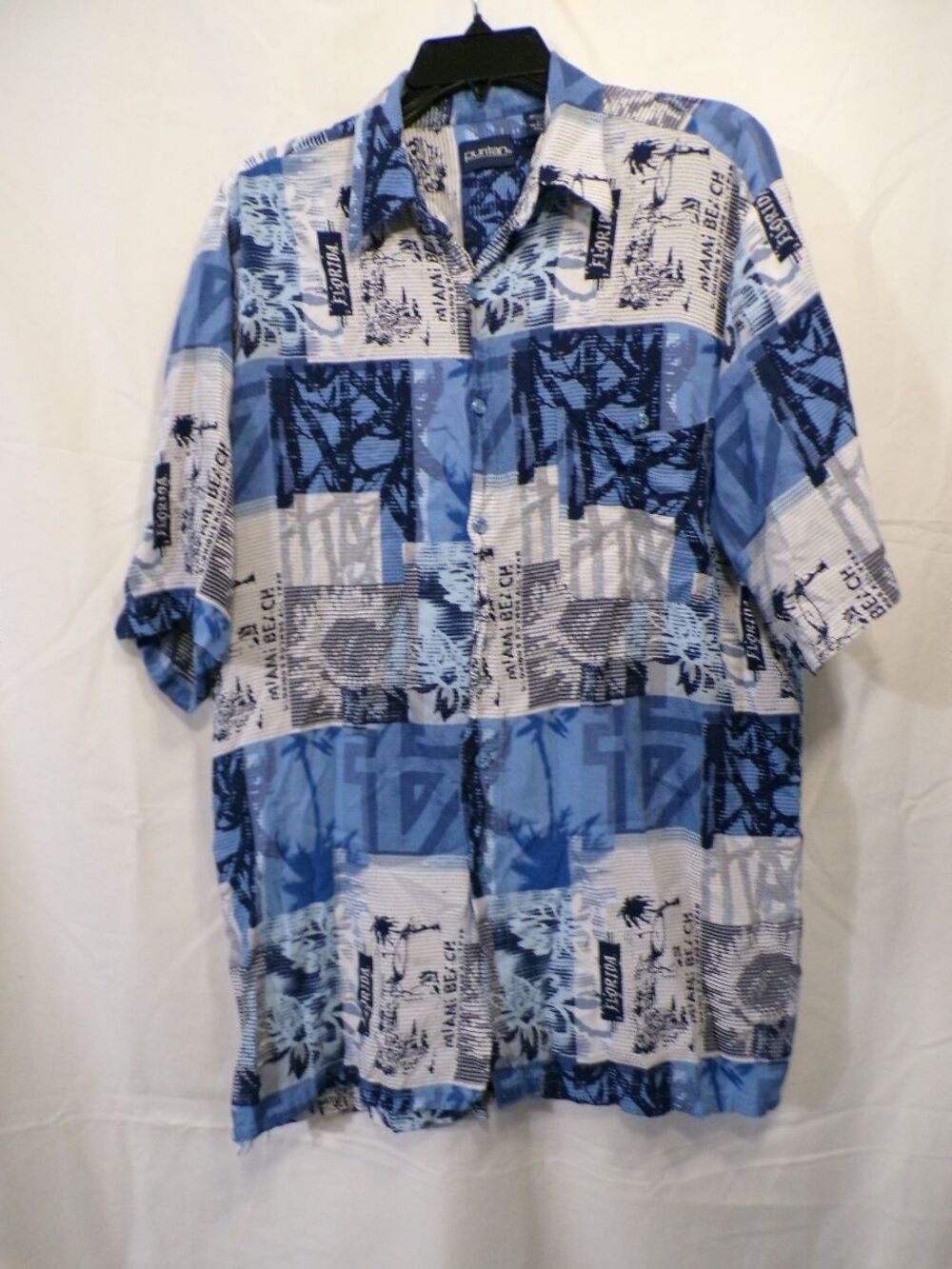 Puritan Men's L Tall Rayon Hawaiian Aloha Short Sleeve Button Up Blue
